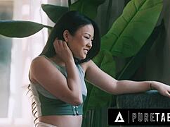 Lulu chu caught stroking her hairy pussy peeking at dilf neighbor now he drills her deep 😈🔥