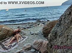 misscreamy flashes pussy on public beach groping fingering till risky squirting orgasm with stranger