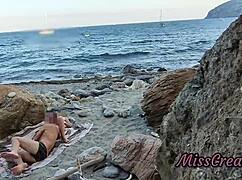 misscreamy flashes pussy on public beach groping fingering till risky squirting orgasm with stranger