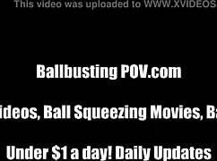 Hey man, she's kicking those balls hard in femdom POV until they're black and blue from spanking