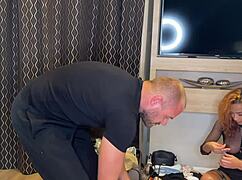 backstage threesome: petite latina and tall brunette teen ride in ffm livestream