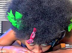 sexy nerd burglar in fishnets takes wet deepthroat cock inspection