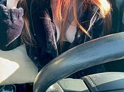 Italian big tits MILF Artemisia flashes HARD NIPPLES on solo car ride long hair outdoor fetish