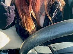 Italian big tits MILF Artemisia flashes HARD NIPPLES on solo car ride long hair outdoor fetish