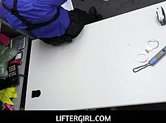 Petite big tits teen lifter hides lipstick in pussy... guard fucks for release?