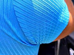 she shows off ass in public spots and takes it bareback til she pees cumming hard