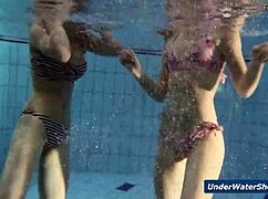 horny bikini teens rip clothes and strip nude in pool play 😏🏊‍♀️