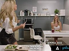 emma hix and blake blossom finger lick and scissor in steamy office affair