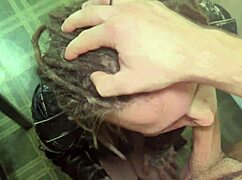 Her leather jacket got him so hard we smashed table with blowjob doggy mission