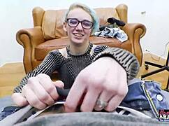 Blue Haired Exotic Coed Raven Fingers Pussy Deepthroats Cock