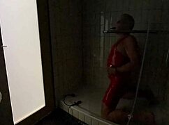 A dominatrix mistress April's normal Berlin day BINDING humiliating her ebony slave with BDSM anal ENEMA femdom