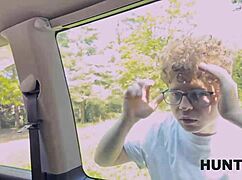 old cuck watches blonde teen girlfriend fucked hard in car pov