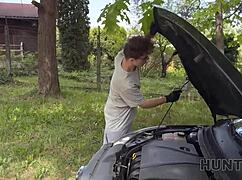 old cuck watches blonde teen girlfriend fucked hard in car pov