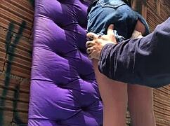 i'm stretchin that married ass in favela with my fuck doll toy outdoors