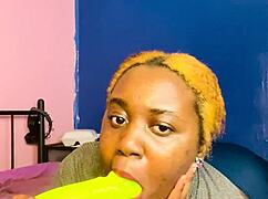 blonde babe grabs dildo and sucks it like a real cock