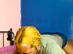 blonde babe grabs dildo and sucks it like a real cock