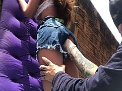 i'm stretchin that married ass in favela with my fuck doll toy outdoors