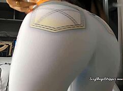 Sexy Latina in tight white yoga pants teases cameltoe ass then blows 😍🍑