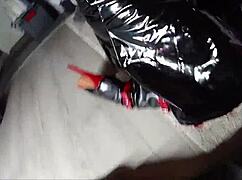 imagine her sub domming that dummy just for kinky fun in latex boots