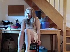 French mistress F facesits chained slave Ebed with humiliating dirty talk