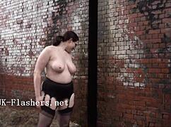 A chubby bbw amateur babe flashes her nude body outdoors while masturbating publicly.