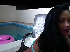 maxine x fingers her asian cunt nonstop by the pool under moonlight