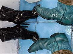 Boots soaked in hot pee stream from desperate need