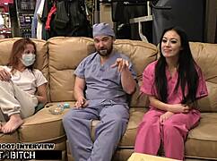 Doctor blasts blaire celeste's bound mouth with huge cum load backstage at tampa hospital bdsm scene