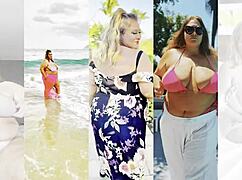 Damn, this chubby BBW in leopard bikini worships her huge tits big ass and fat pussy solo in Hawaii