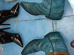 Boots soaked in hot pee stream from desperate need