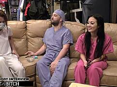 Doctor blasts blaire celeste's bound mouth with huge cum load backstage at tampa hospital bdsm scene