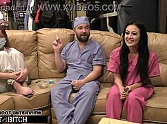 Doctor blasts blaire celeste's bound mouth with huge cum load backstage at tampa hospital bdsm scene