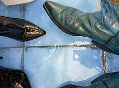 Boots soaked in hot pee stream from desperate need