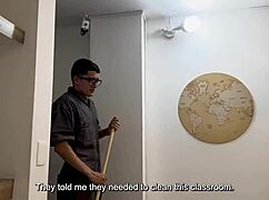 Milf teacher hosts classroom lesson with 18 year old boy and nerdy girl in threesome