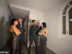 party latina gets bent over fucked by two big black cocks creampie squirting after the holiday bash