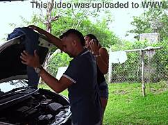 damn this sexy colombian milf trades car repair for rough deepthroat blowjob and wet pussy fuck by tommy miller
