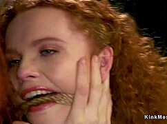 three bound redhead lesbian slaves take anal whips and domination