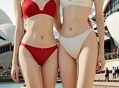 These cute lesbians tease in panties and lingerie