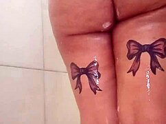 Curvy BBW babe soaps up big tits and ass in steamy shower tease