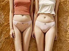 These cute lesbians tease in panties and lingerie