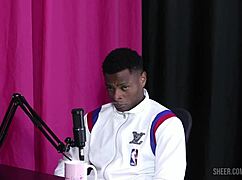 In the Bora cast, Will Mastro interviews sexy Latina Bruna Carlos teasing through sheer red see-through outfit with toys