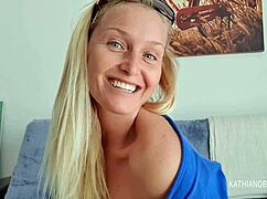 kathia's homemade milf pussy ride ends in massive cumshot facial explosion!