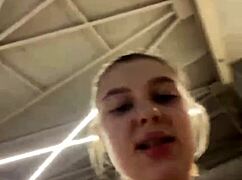 Horny BBW teen blonde fucked hard public gym closeup