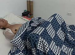 stepsister's bedroom masturbation in lingerie leads to dirty talk fingering and skinny tattooed tits play