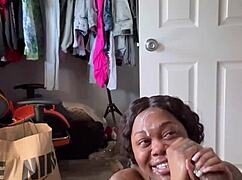 Big black cock gets sloppy ebony blowjob facial cumshot to start the day