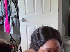 Big black cock gets sloppy ebony blowjob facial cumshot to start the day
