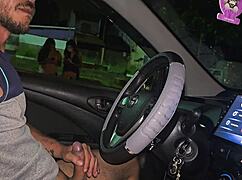 Two Brazilian brunettes risk public handjobs flashing tits on busy street