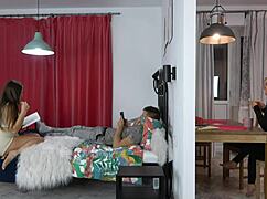 teen sneaks up on sis's hubby in kitchen 😈 sucks his cock with natural tits