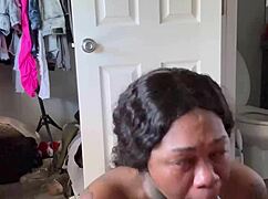 Big black cock gets sloppy ebony blowjob facial cumshot to start the day