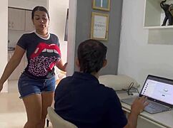 horny colombian maid slut gets fucked doggystyle by boss while wife shops, cumming hard